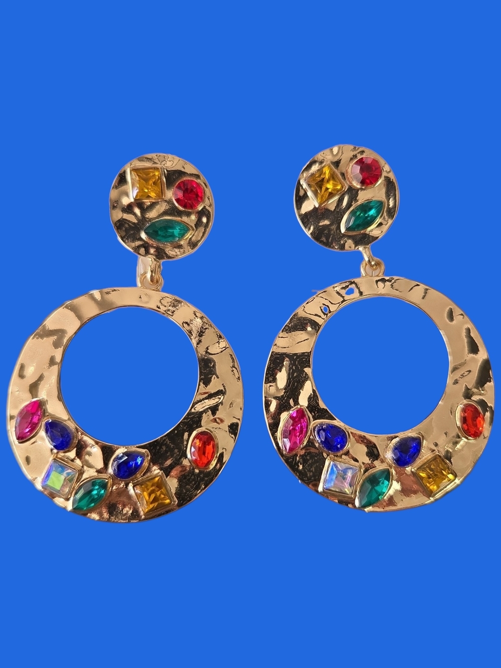Gold-Tone Multicolor Gem Hoop Drop Earrings